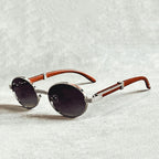 Lumière - Vintage Round Wood-Texture Sunglasses
