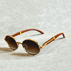 Lumière - Vintage Round Wood-Texture Sunglasses