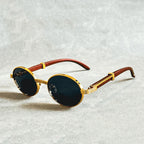 Lumière - Vintage Round Wood-Texture Sunglasses