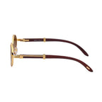 Lumière - Vintage Round Wood-Texture Sunglasses