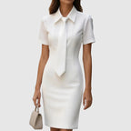 Luna - Women's Tie Neck Collared Bodycon Dress