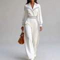 Lyanna - Women's High-Waisted Contrast Trim Wide Leg Jumpsuit