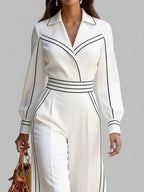 Lyanna - Women's High-Waisted Contrast Trim Wide Leg Jumpsuit