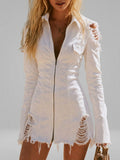 Lysander - Women's Zip-Front Distressed Denim Mini Dress