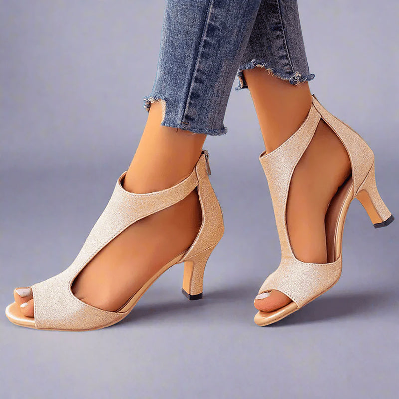 Madelyn - Women's Open-Toe Back-Zip Heels