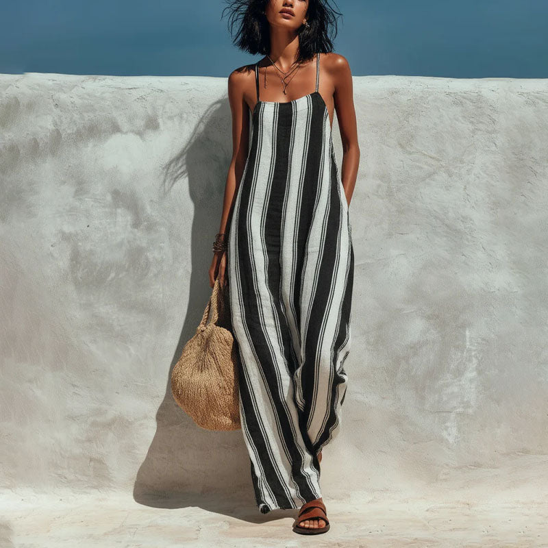 Margo - Women's Striped Wide-Leg Sleeveless Jumpsuit