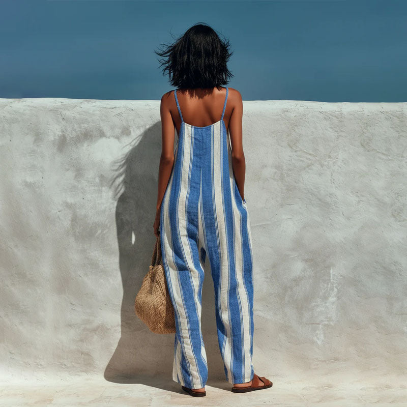 Margo - Women's Striped Wide-Leg Sleeveless Jumpsuit
