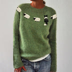 Margot - Women's Patterned Knit Sweater with Contrasting Striped Sleeves