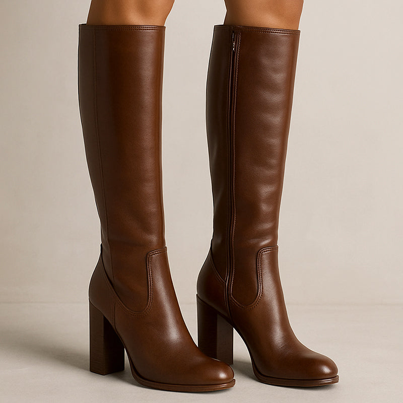 Mariel - Women's Stacked Block Heel Knee-High Boots