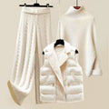 Marisol - Women's Cozy Knit 3 Piece Set with Cable Knit Pants & Puffer Vest