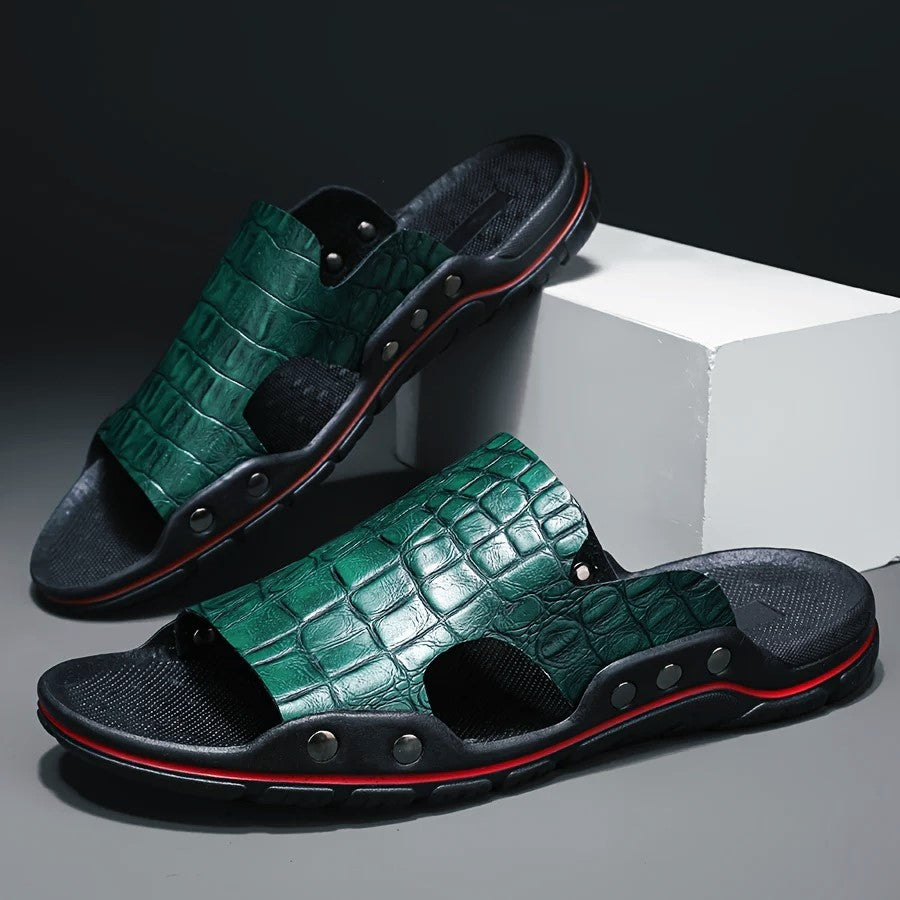 Mark - Men's Crocodile Texture Comfort Slide Sandals