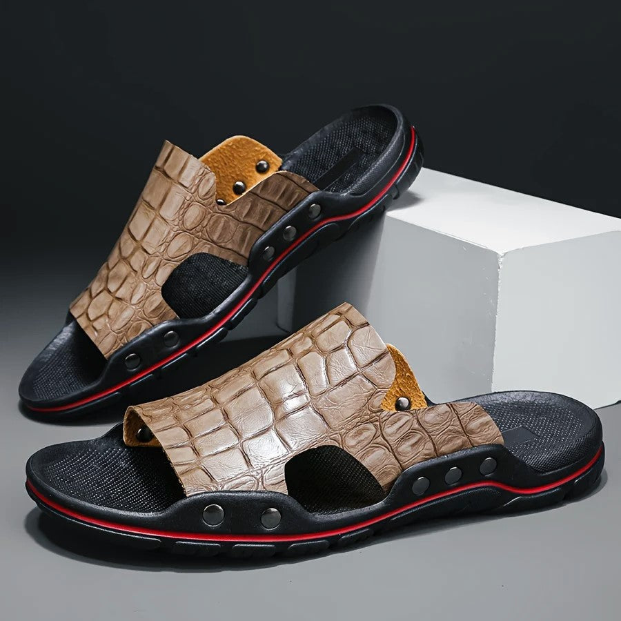 Mark - Men's Crocodile Texture Comfort Slide Sandals