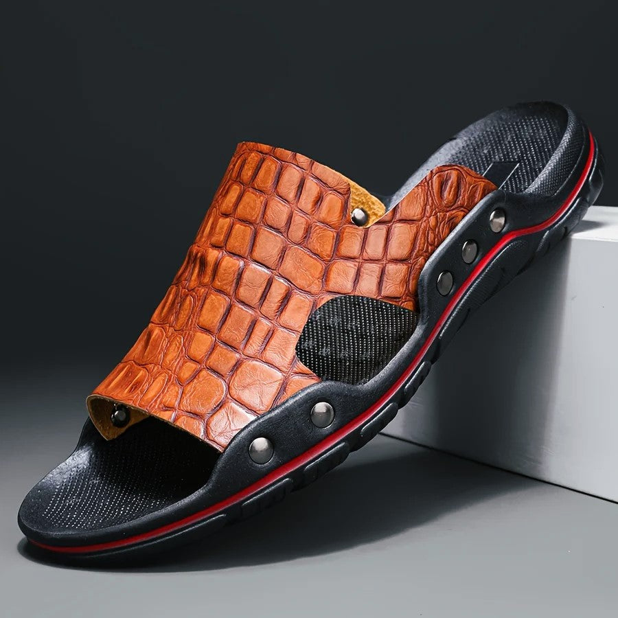 Mark - Men's Crocodile Texture Comfort Slide Sandals