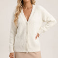 Marleigh - Women's Fuzzy V-Neck Button-Front Cardigan