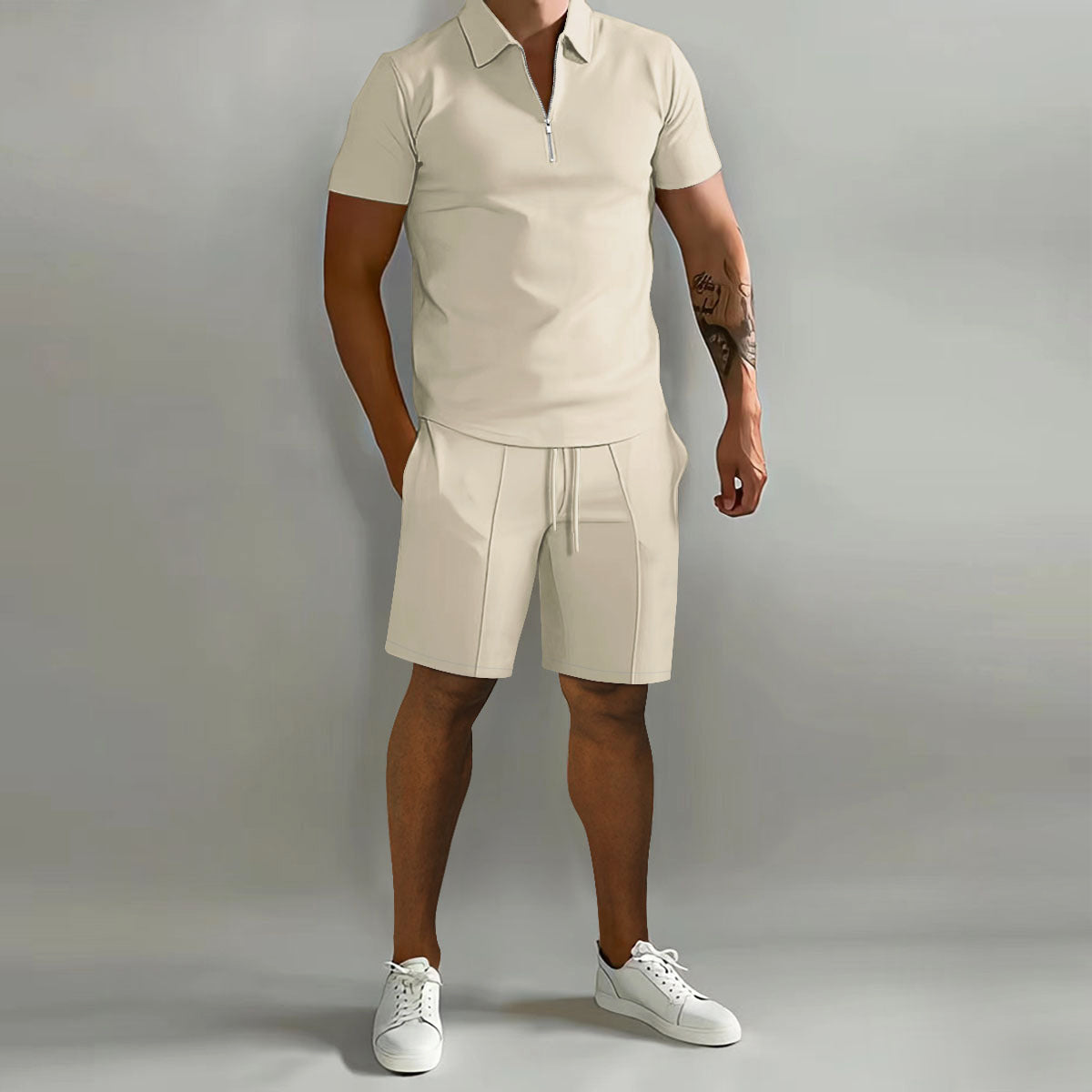 Mason - Men's Short Sleeve Zipper Collar Matching Set