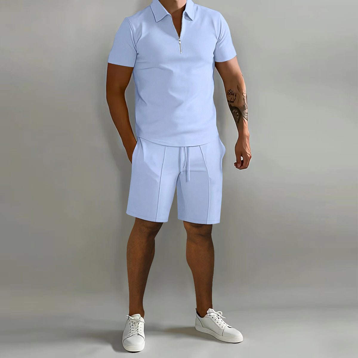 Mason - Men's Short Sleeve Zipper Collar Matching Set
