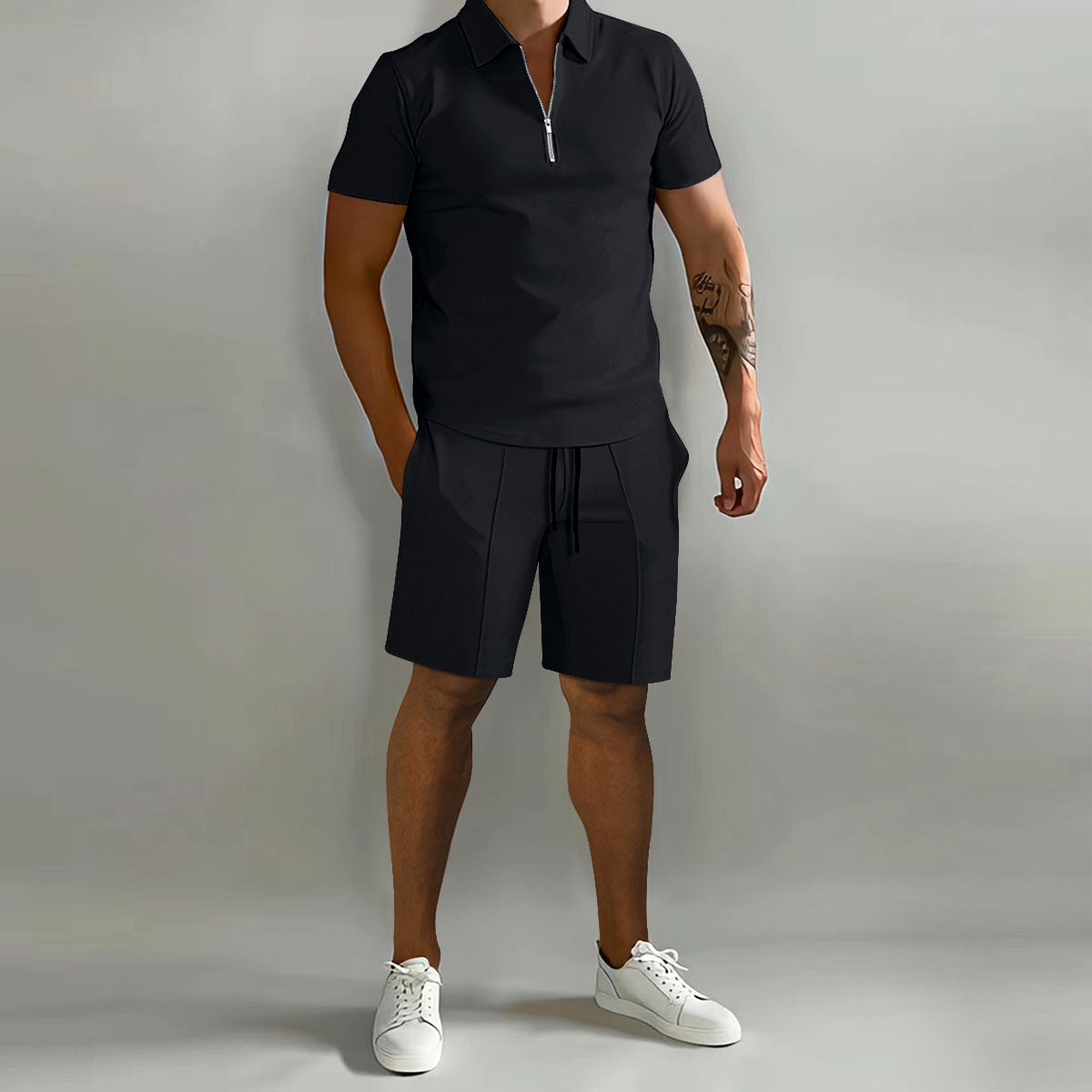 Mason - Men's Short Sleeve Zipper Collar Matching Set