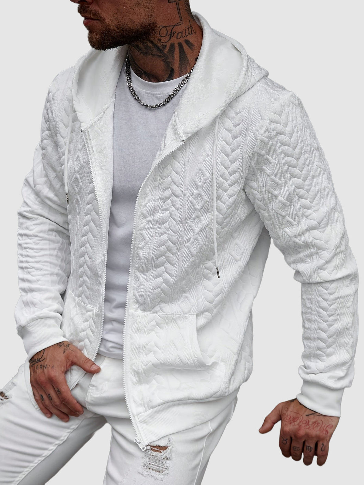 Matteo - Men's Quilted Geometric Zip Hoodie