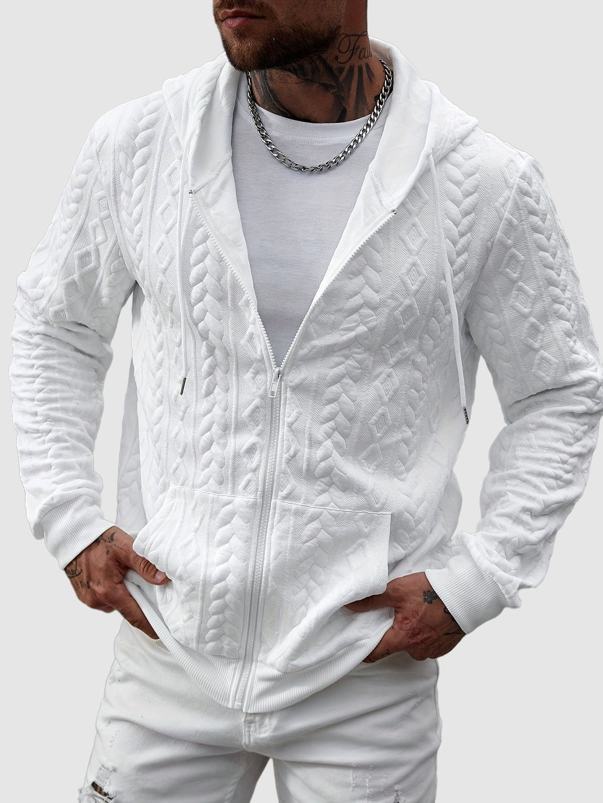 Matteo - Men's Quilted Geometric Zip Hoodie