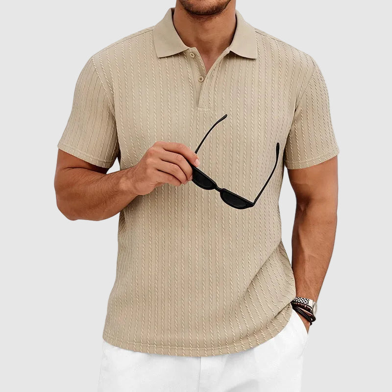 Matthew - Men's Textured Cable Knit Polo Shirt