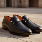 Max - Men's Perforated Strap Loafers with Metal Accent