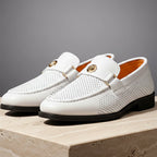Max - Men's Perforated Strap Loafers with Metal Accent