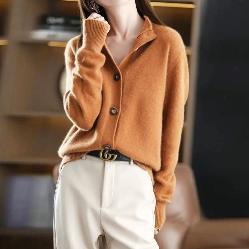 Meg - Women's Button Mock Neck Knit Cardigan