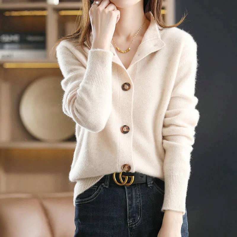 Meg - Women's Button Mock Neck Knit Cardigan