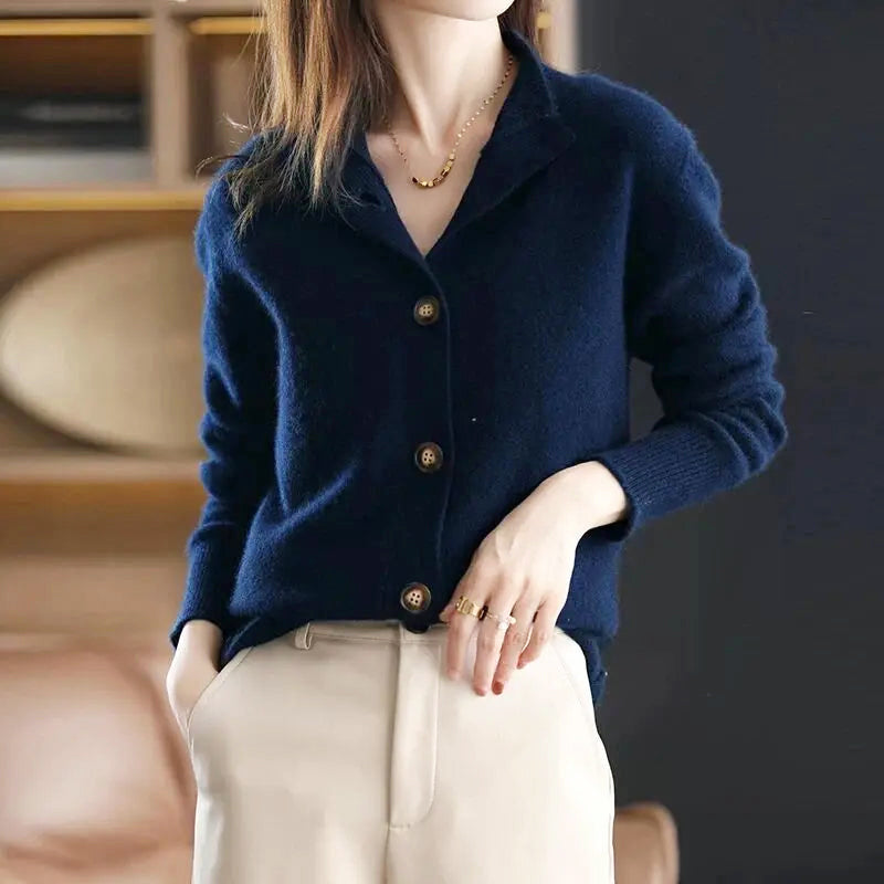 Meg - Women's Button Mock Neck Knit Cardigan