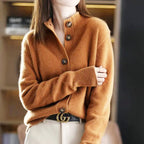Meg - Women's Button Mock Neck Knit Cardigan