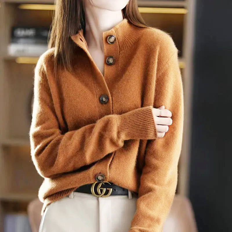 Meg - Women's Button Mock Neck Knit Cardigan