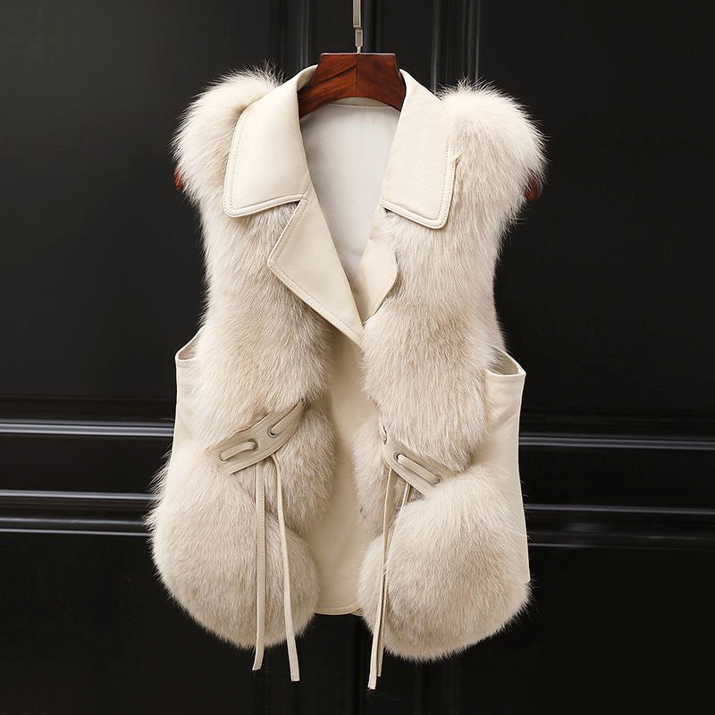 Megan - Women's Faux-Fur Vest with Contrast Lapel Collar
