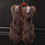 Megan - Women's Faux-Fur Vest with Contrast Lapel Collar