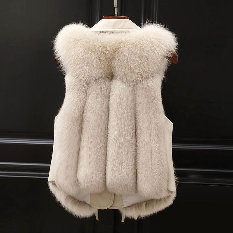 Megan - Women's Faux-Fur Vest with Contrast Lapel Collar