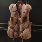 Megan - Women's Faux-Fur Vest with Contrast Lapel Collar