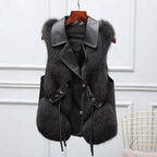 Megan - Women's Faux-Fur Vest with Contrast Lapel Collar
