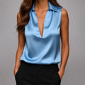Melanie - Women's Deep V-Neck Collar Sleeveless Blouse