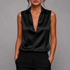 Melanie - Women's Deep V-Neck Collar Sleeveless Blouse