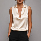 Melanie - Women's Deep V-Neck Collar Sleeveless Blouse
