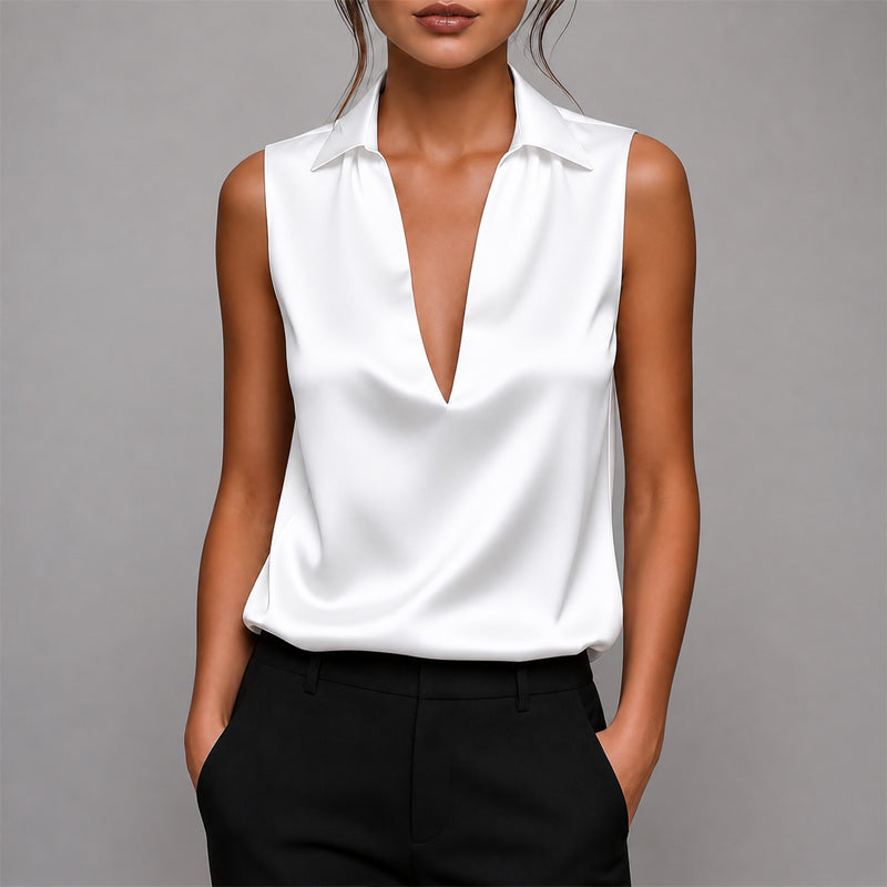 Melanie - Women's Deep V-Neck Collar Sleeveless Blouse