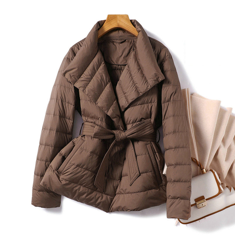 Melissa - Women's Wide-Lapel Belted Down Jacket