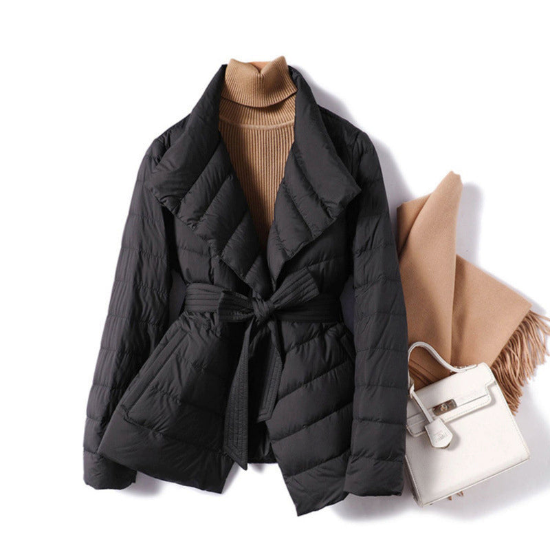 Melissa - Women's Wide-Lapel Belted Down Jacket