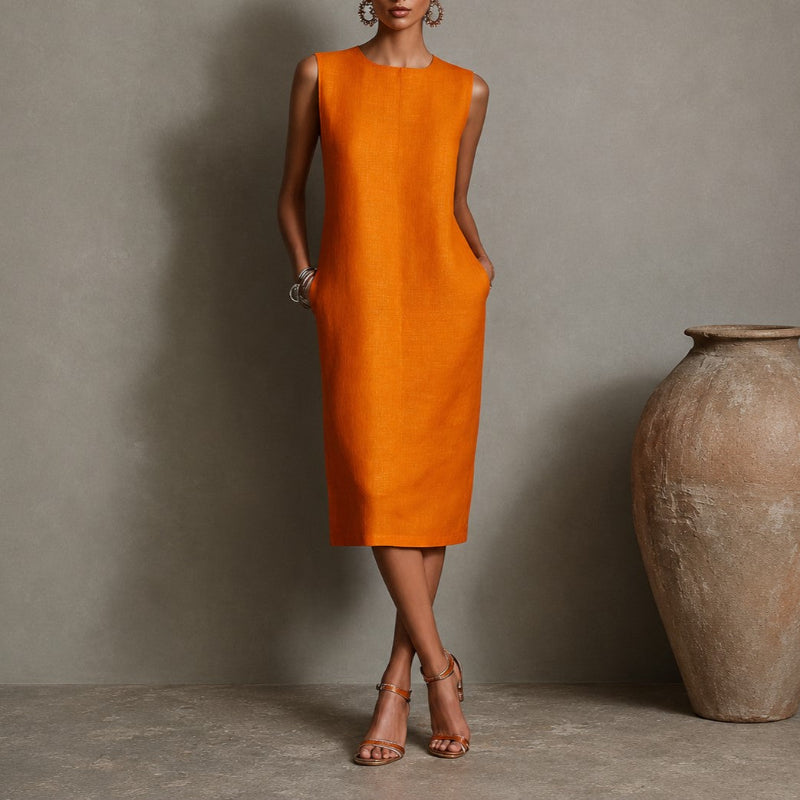 Melissa - Women's Sleeveless Linen Midi Dress