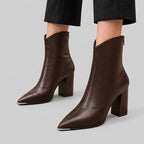 Alondra - Women's Pointed-Toe Block Heel Ankle Boots with Rear Zip 2