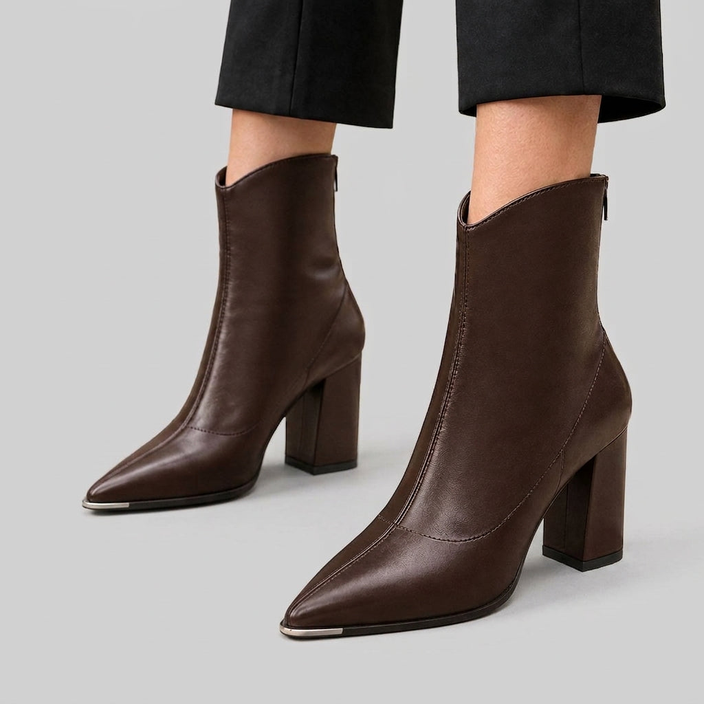 Alondra - Women's Pointed-Toe Block Heel Ankle Boots with Rear Zip 2