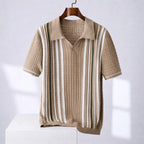 Michael - Men's Retro Ribbed Vertical-Stripe Short-Sleeve Polo