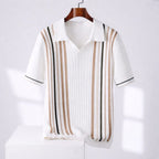 Michael - Men's Retro Ribbed Vertical-Stripe Short-Sleeve Polo