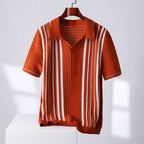 Michael - Men's Retro Ribbed Vertical-Stripe Short-Sleeve Polo