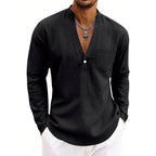 Miguel - Men's V-Neck Mandarin Collar Pullover Shirt