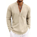 Miguel - Men's V-Neck Mandarin Collar Pullover Shirt